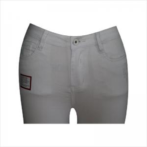 высокая талия белый разорванный колено и подол тощий джинс WS1001