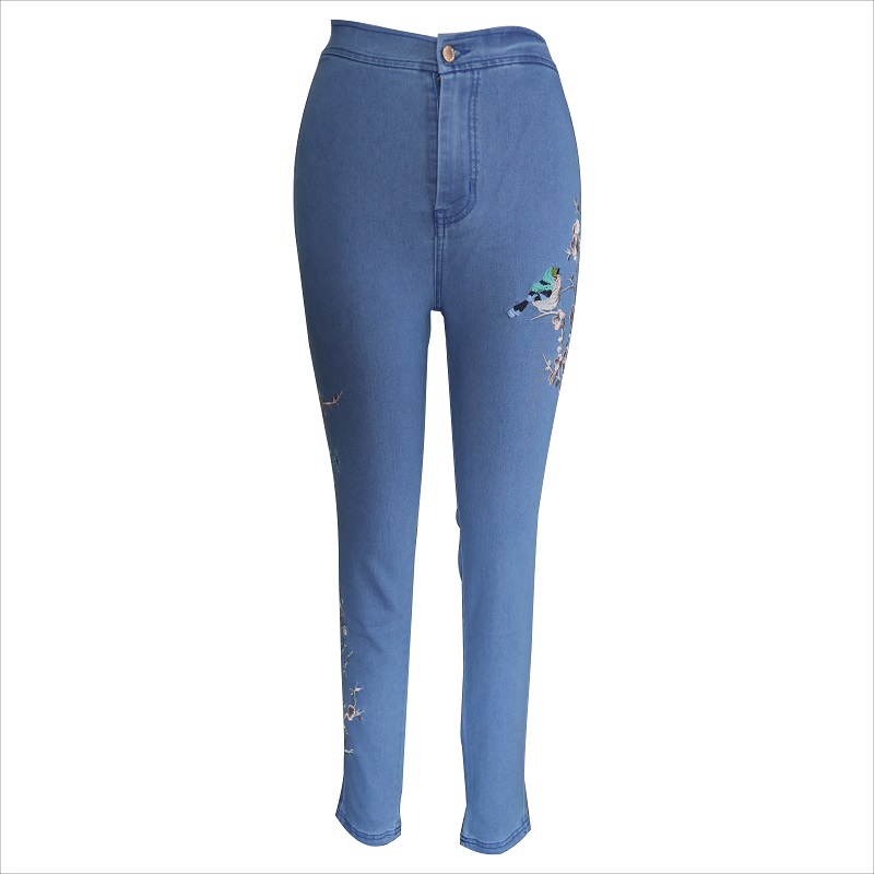 Модная вышивка синими тощими джинсами WS10123