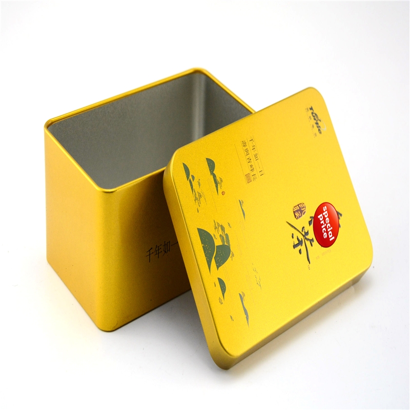 Прямоугольная металлическая коробка для чая с металлической отделкой