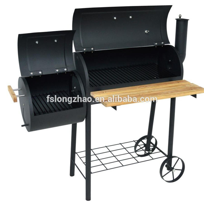 Высококачественное барбекю с двумя, двумя и двумя стволами, дымоходом и деревянным столом