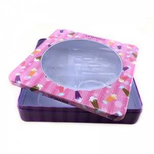 Маленькая квадратная косметическая жестяная коробка для губ с окном из ПВХ