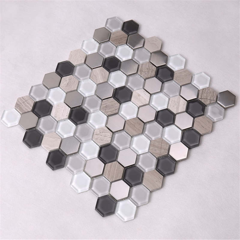 Плитка мозаики стеклянного шестиугольника металла смешанного мрамора горячего сбывания для нутряного украшения
