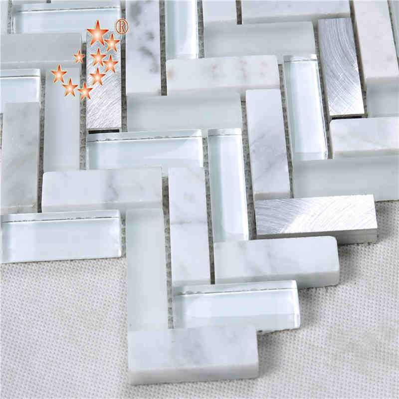Оптовая елочка волнистая форма листа белого стекла мозаика для кухни стены ванной комнаты