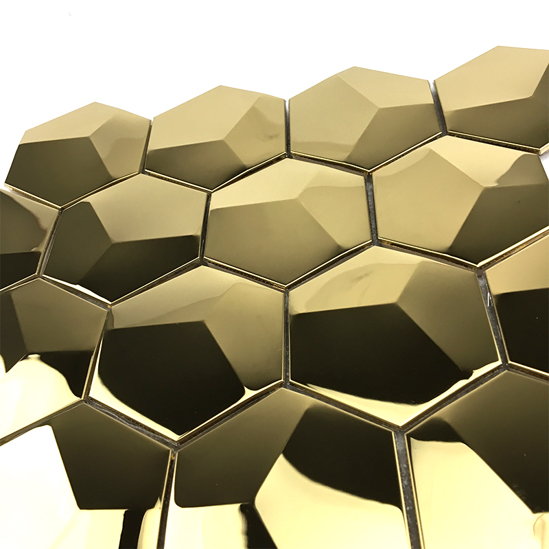 3D золото мозаика с шестигранной зеркальной плиткой металлическая мозаика для кухни кафель / украшения ванной