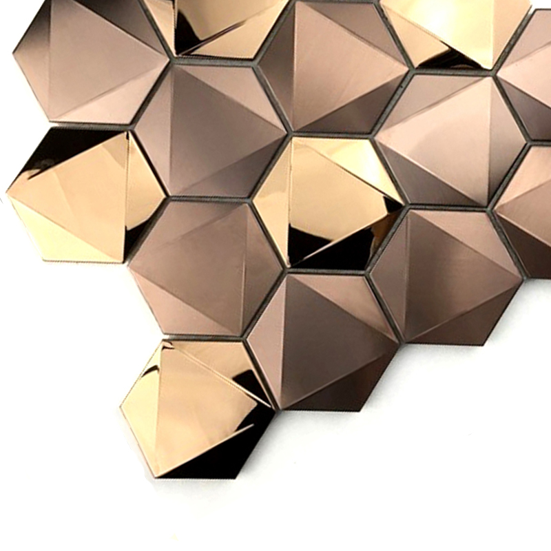 Мозаика плиток нержавеющей стали шестиугольника 304/316 розового золота 3D для украшения стены