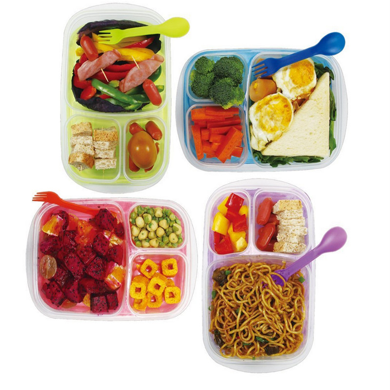 Портативные контейнеры для готовой еды Bento Lunch Box для школы / офиса с 3 отделениями