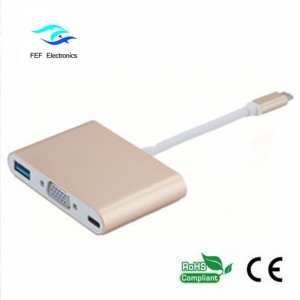 USB TYPE-C - USB3.0 гнездо + VGA гнездо + PD три в одном конвертере Корпус ABS Код: FEF - USBIC-007