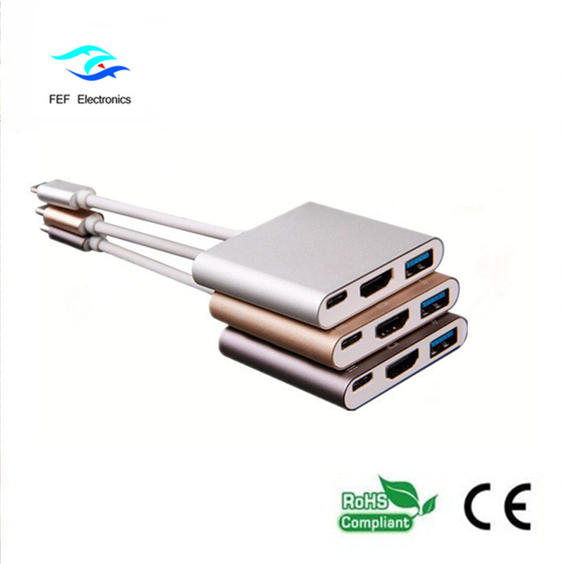 Тип USB с USB3.0 женский + HDMI женский + PD конвертер металлический корпус FEF-USBIC-005A