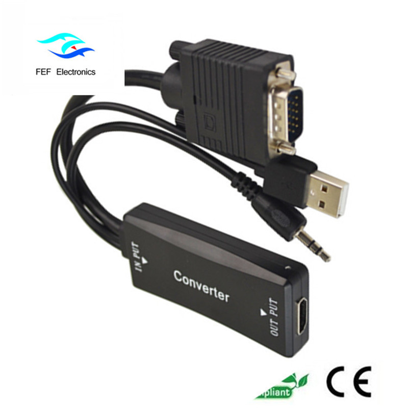 Разъем VGA для HDMI, женский + Аудио + USB блок питания Код: FEF-HIC-011