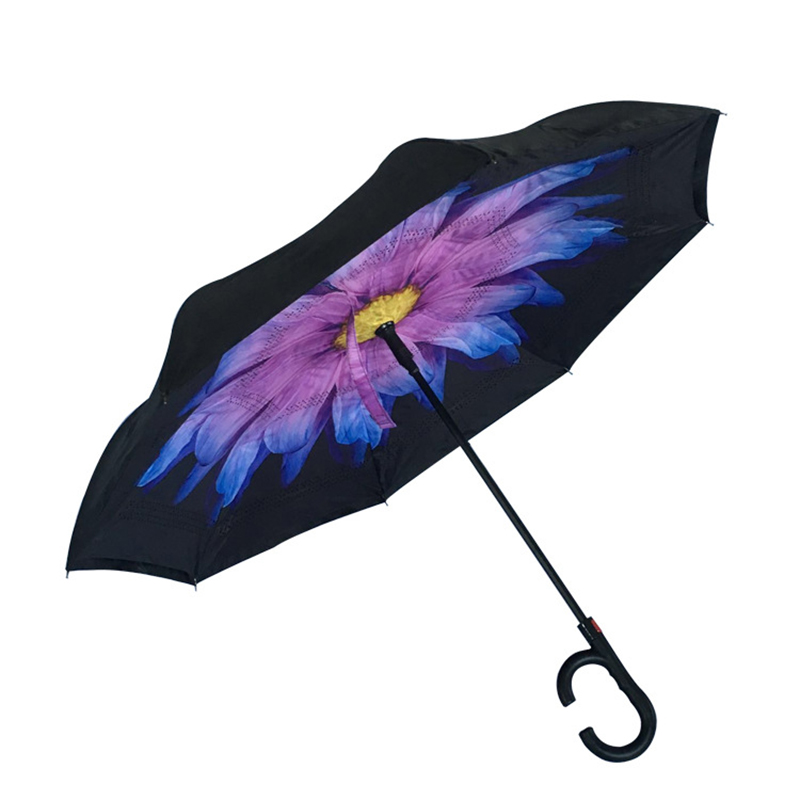 2019 Автоматический зонт автомобильный открытый Обратный прямой зонт с цветочной печатью