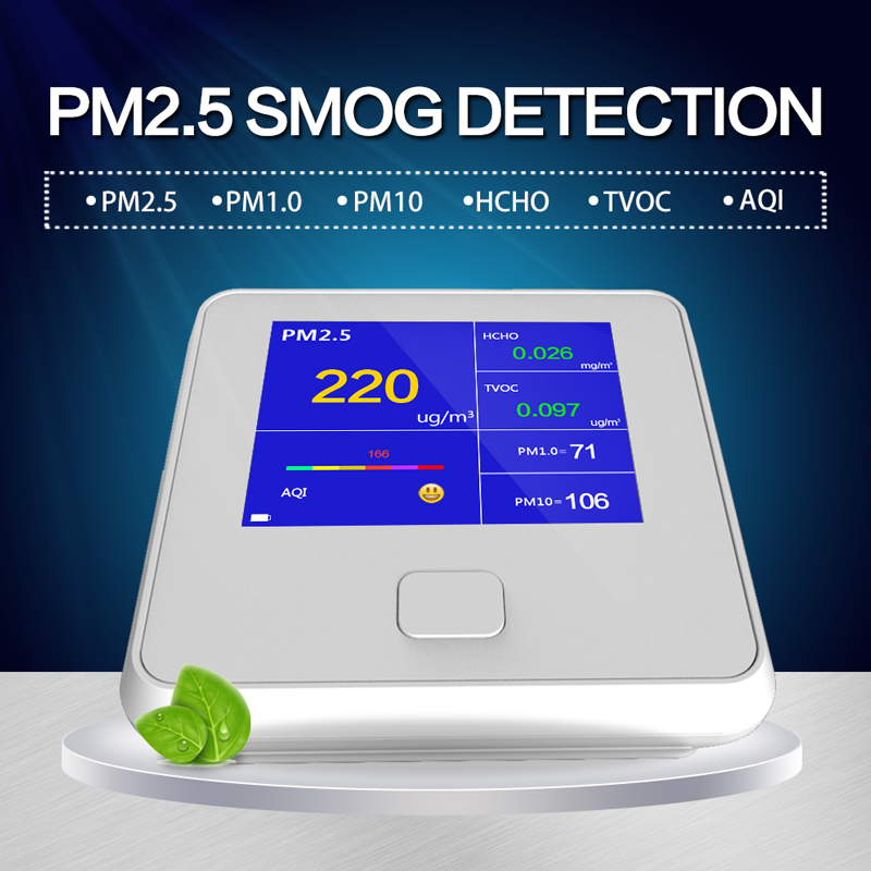 Монитор качества воздуха в помещении Открытый цифровой PM2.5 газоанализатор TVOC HCHO AQI PM10 Tester Анализаторы воздуха с аккумулятором