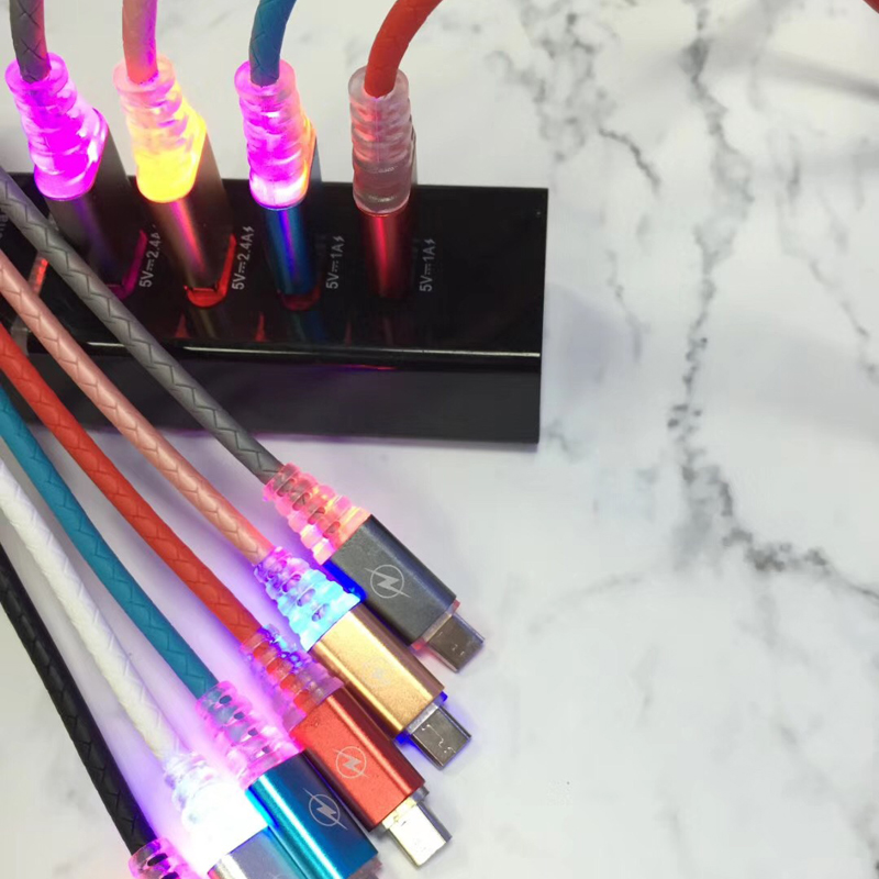 со светодиодом Быстрая зарядка Круглый USB-кабель для микро-USB, Тип C, зарядка молнии iPhone и синхронизация