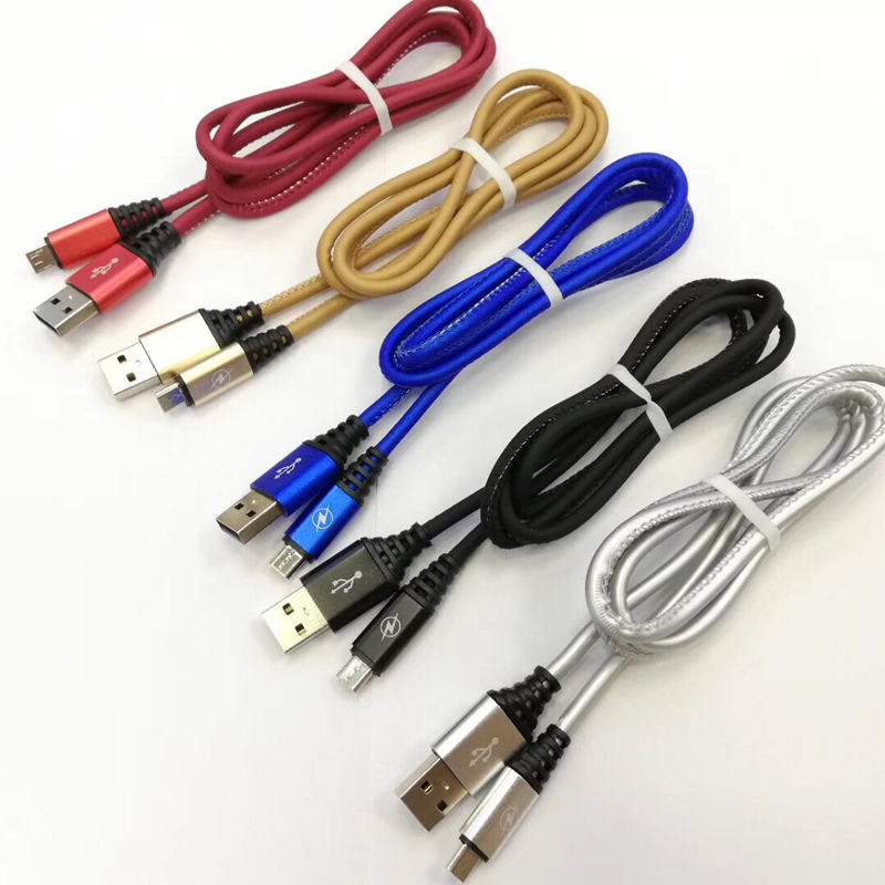 ПУ кожа быстрая зарядка Круглый USB-кабель для микро-USB, тип C, iPhone зарядки молнии и синхронизации