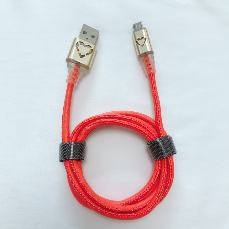 LED PU кожа Быстрая зарядка Круглый алюминиевый корпус USB-кабель для микро-USB, тип C, iPhone зарядки молнии и синхронизации