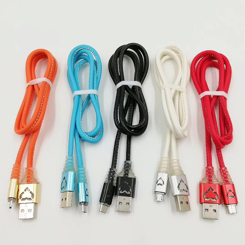 LED PU кожа Быстрая зарядка Круглый алюминиевый корпус USB-кабель для микро-USB, тип C, iPhone зарядки молнии и синхронизации