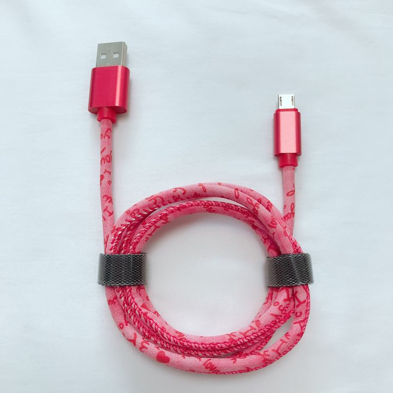 ПУ кожа заглавная буква быстрой зарядки круглый алюминиевый корпус USB-кабель для микро-USB, тип C, iPhone зарядки молнии и синхронизации