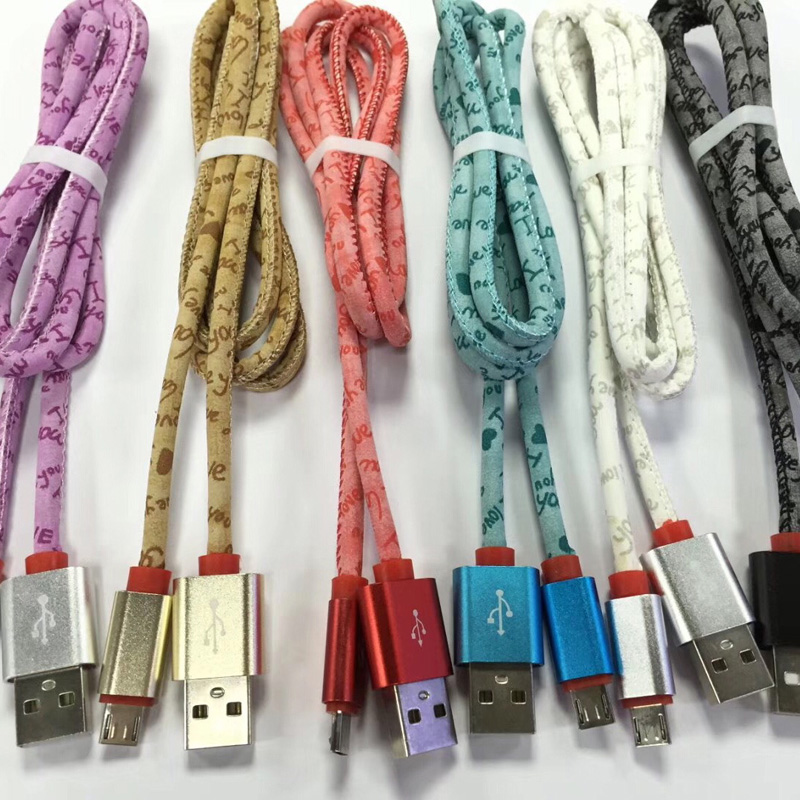 ПУ кожа заглавная буква быстрой зарядки круглый алюминиевый корпус USB-кабель для микро-USB, тип C, iPhone зарядки молнии и синхронизации