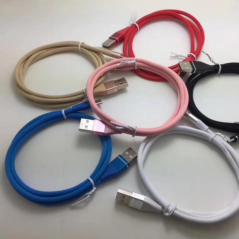 Цветной плетеный кабель для передачи данных Быстрая зарядка Круглый алюминиевый корпус USB-кабель для микро-USB, Тип C, iPhone, зарядка молнии и синхронизация