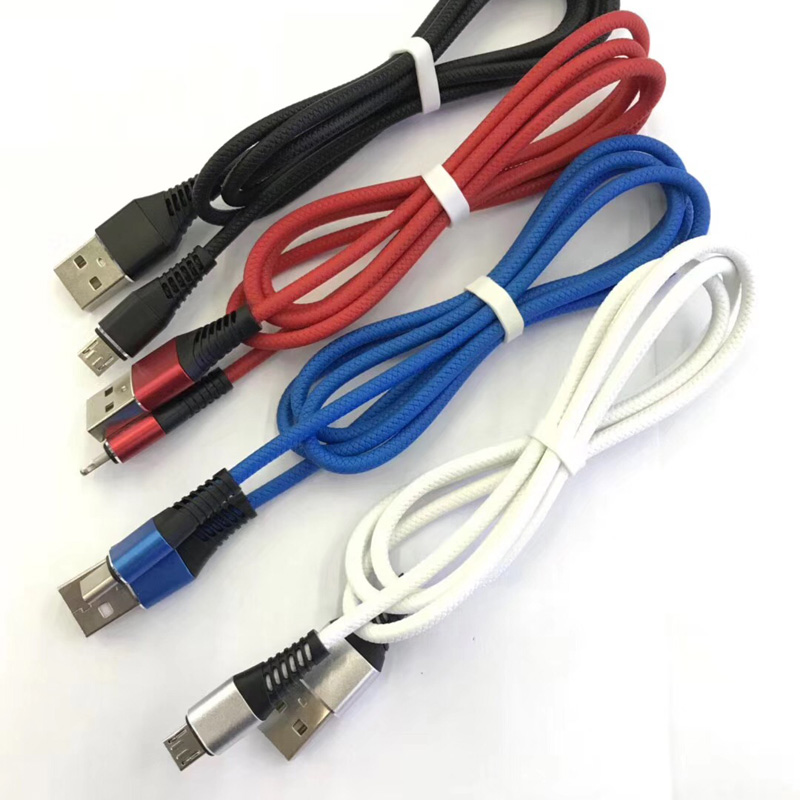 TPE Быстрая зарядка Круглый алюминиевый корпус Гибкий гибкий USB-кабель для передачи данных для микро-USB, Тип C, зарядка молнии iPhone и синхронизация