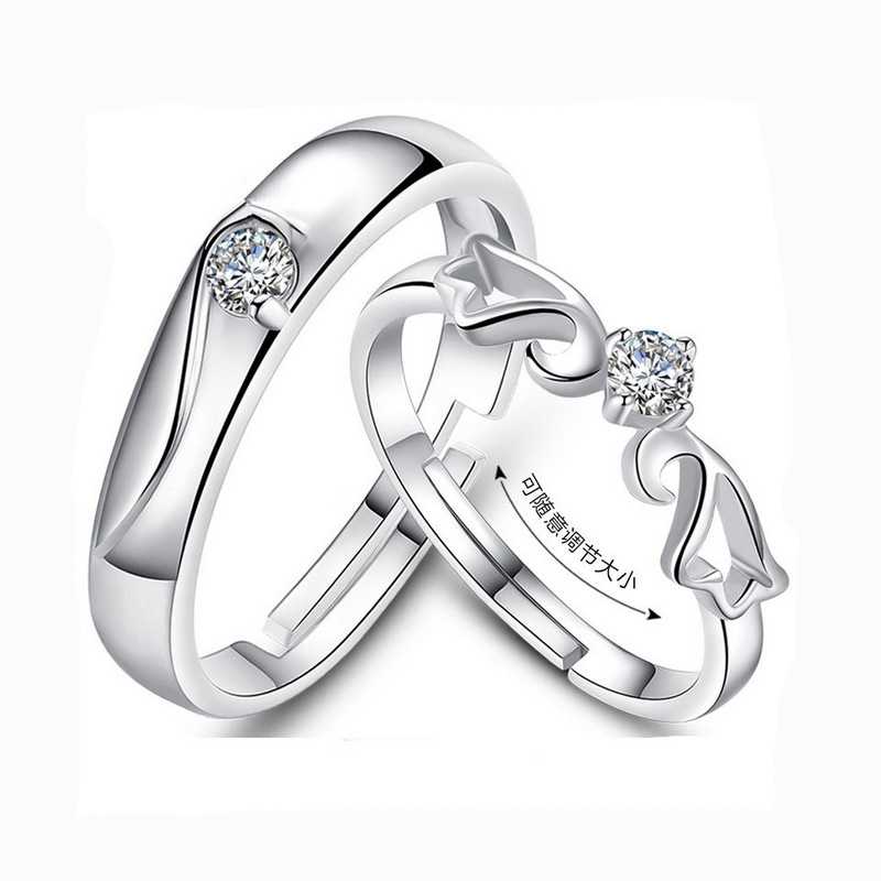 Серебряное кольцо с бриллиантом 925 пробы пара с открытым кольцом в кольцо, серебряные украшения с бриллиантами