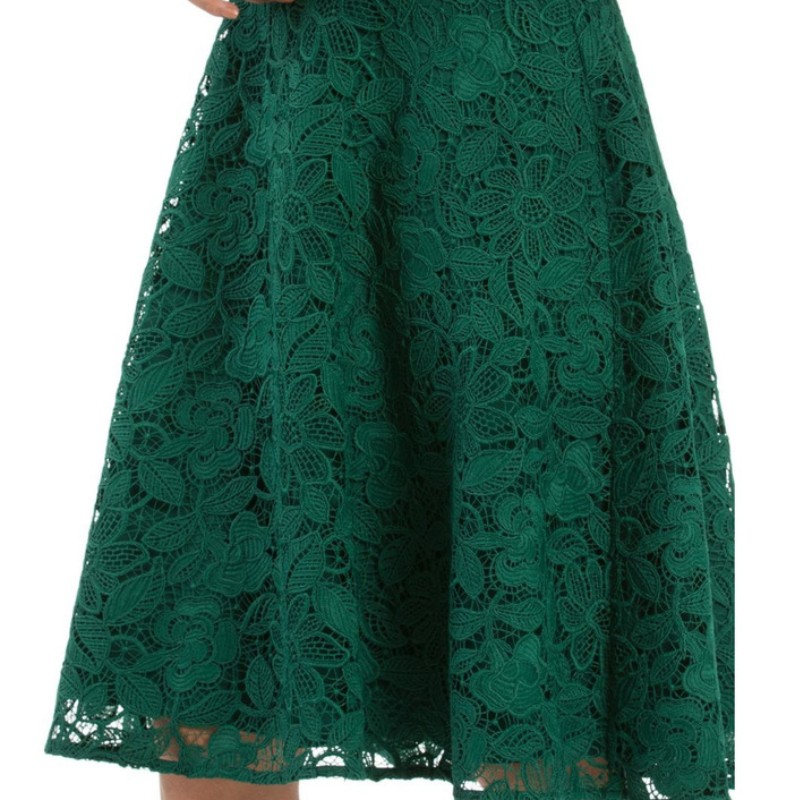 Леди мода платье без рукавов зеленого миди кружева