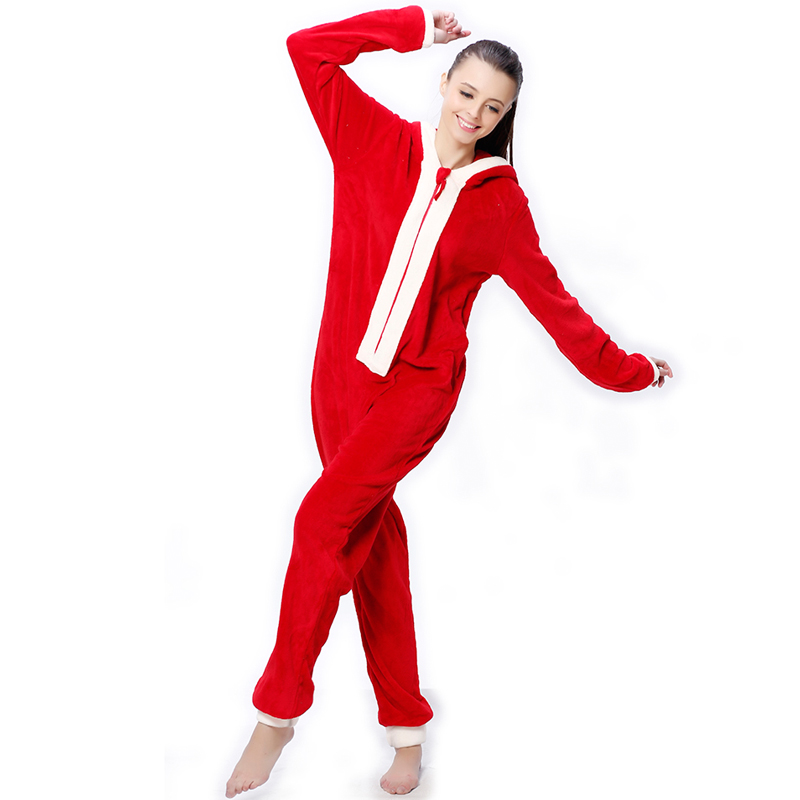 Женский коралловый флис с капюшоном Рождественский костюм Onesie