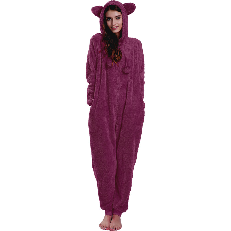 Женщины Red Onesie Пижама с Ушами Животных