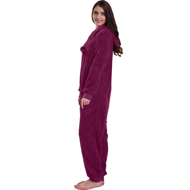 Женщины Red Onesie Пижама с Ушами Животных