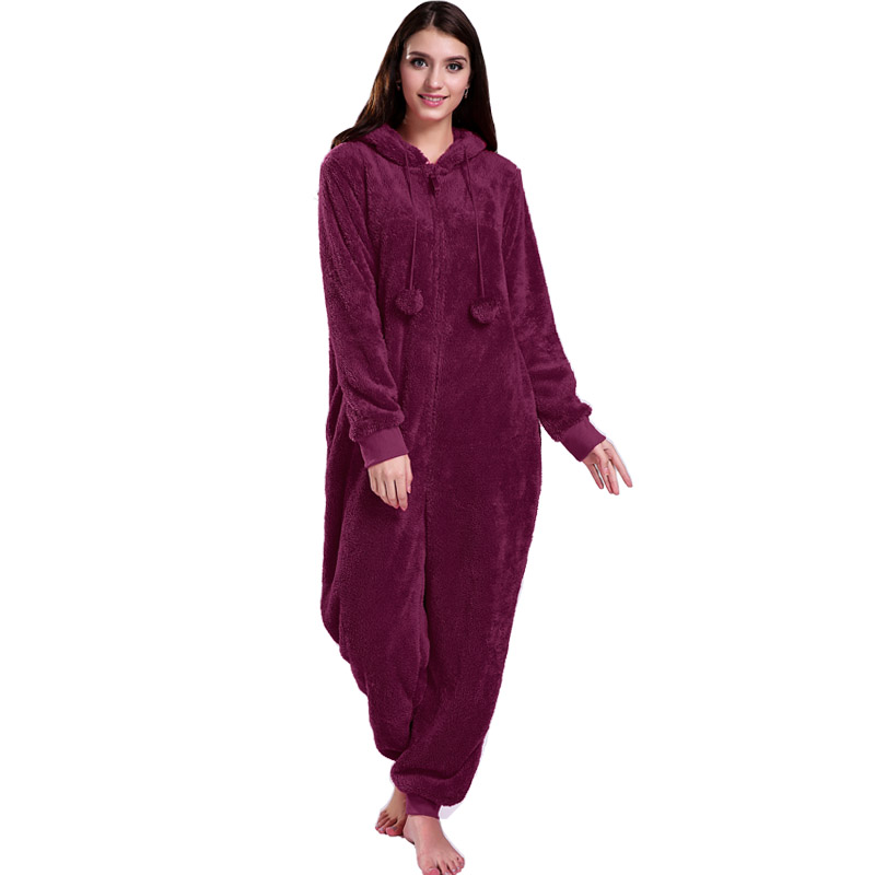 Женщины Red Onesie Пижама с Ушами Животных