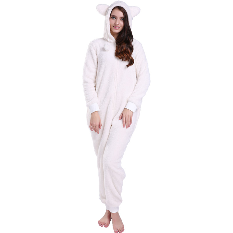 Женская кремовая пижама с капюшоном и ушками животных