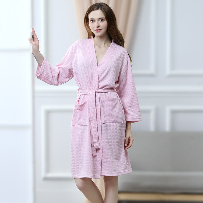 Женщины вафельный флис халат сплошной цвет длиной до колен кимоно пижамы