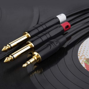 3,5 мм 1/8 \"TRS до 2 x 6,35 мм 1/4\" TS Mono Y Кабельный разветвитель для iPhone, iPod, ноутбука, CD-плееров, усилителя мощности, микшера, домашних стере...