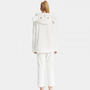 Женский пижамный комплект с вышивкой из флиса с капюшоном