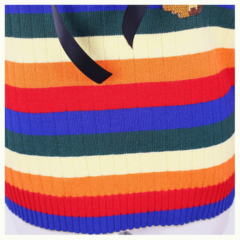 Изготовленная на заказ радуга Intarsia плюшевого медвежонка ODM прокладывает свитер пуловера ткани женщин