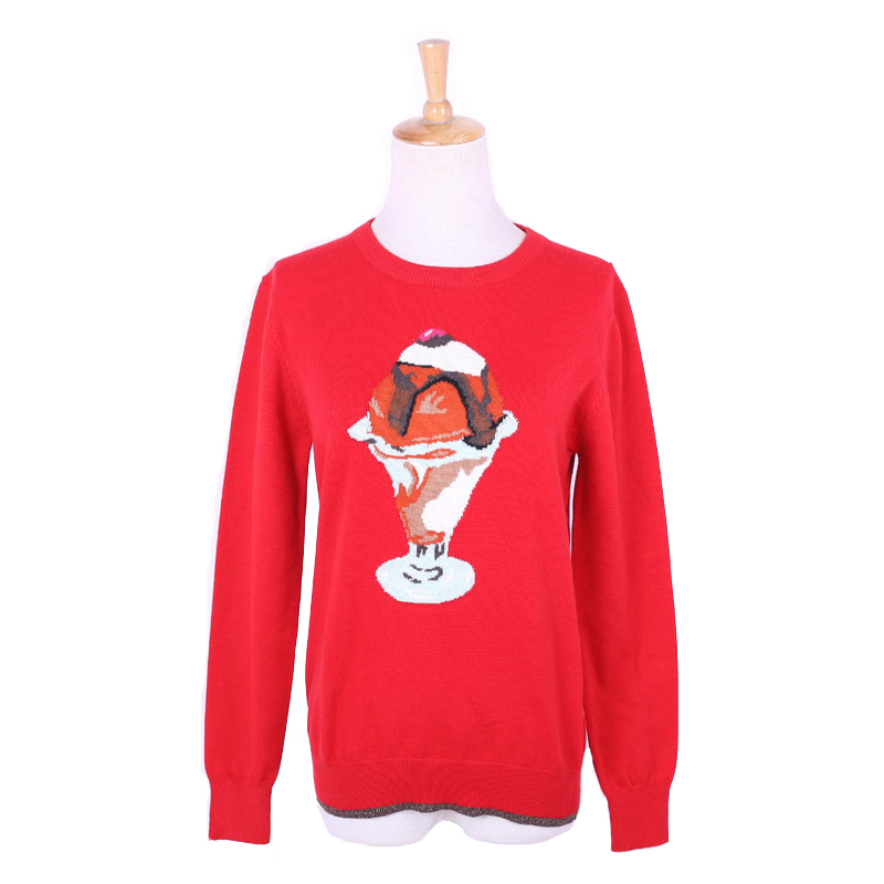 Нестандартная конструкция Icecream Jacquard 100% хлопок женский пуловер свитер