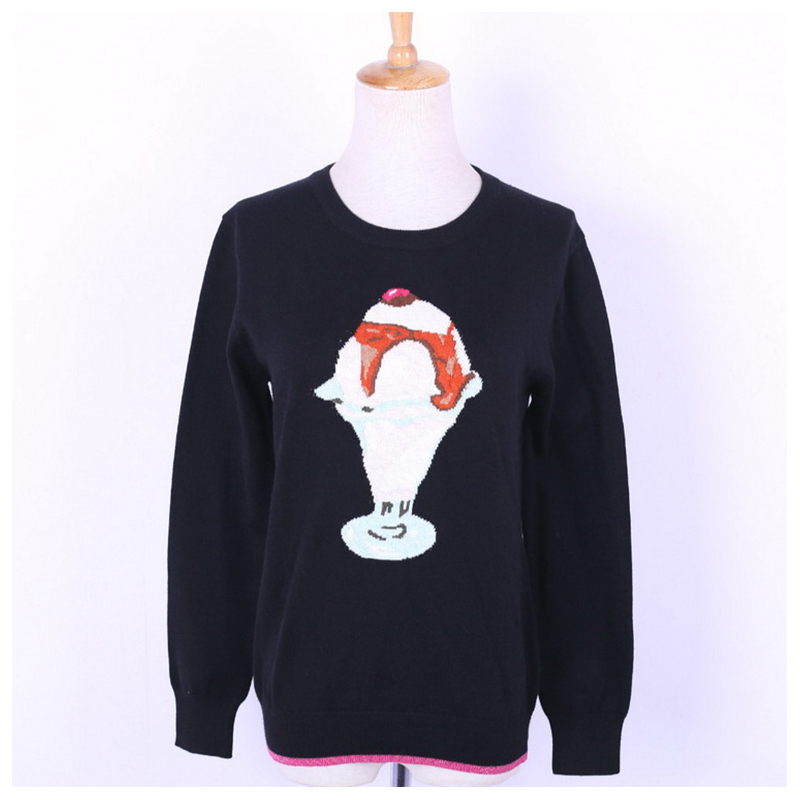 Нестандартная конструкция Icecream Jacquard 100% хлопок женский пуловер свитер