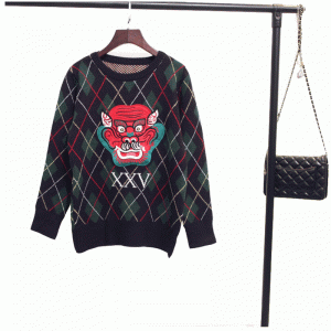 Warm Dragon Face Patchworks Winter Толстый компьютерный вязаный свитер Пуловер