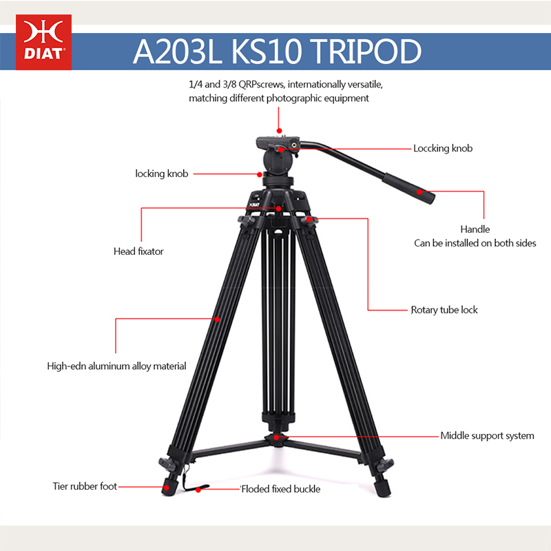 Diat A203L KS-10 Алюминиевый сплав цифровая видео поддержка штатив 1,8 метра высотой 3 секции