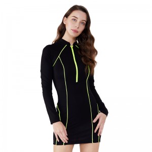 Фабрика OEM высокого качества в полоску черный Wrap Дешевые платья повязки Лето черное платье Swing