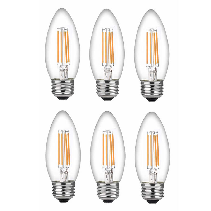Светодиодные 60-ваттные канделябровые лампочки, средний цоколь, канделябровые лампочки, прозрачные нити накаливания с 60-ваттными светодиодными лампами (используется всего 4,5 Вт), светодиодные лампочки накаливания C37 со светодиодной лампой накаливания