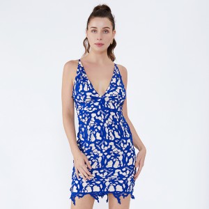 Дамы Имена Ретро Sexu Back Открытое Вечернее Синее Платье