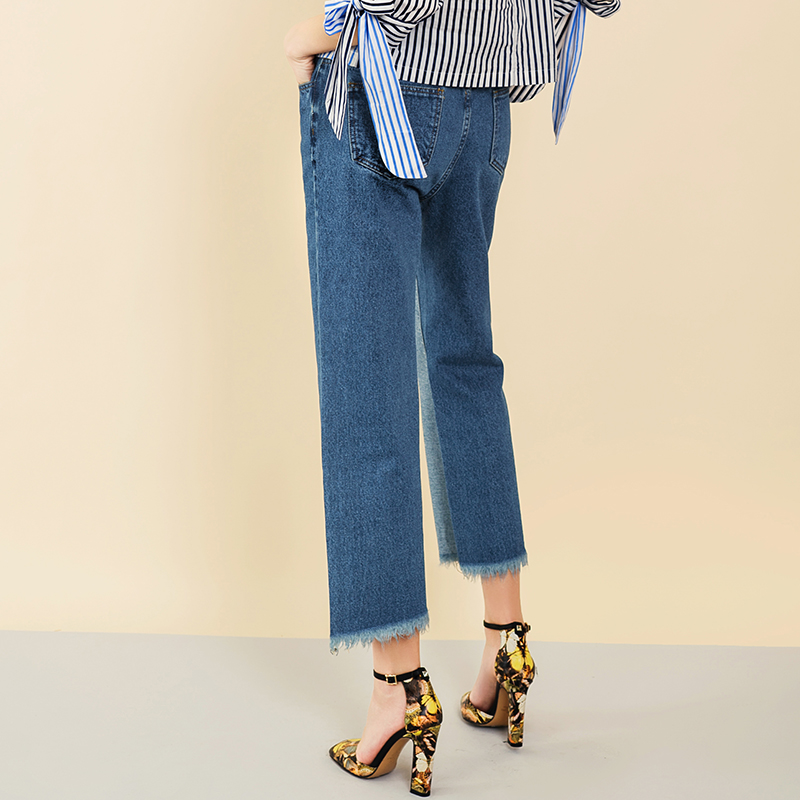 2019 новое поступление мода грубый Selvedge подол сращивания синие джинсовые брюки джинсы женские
