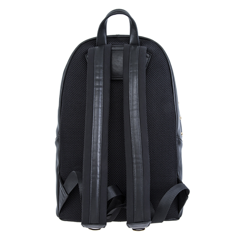 18SA-6841F Стад украшен черным верхним качеством передний карман на молнии простой стиль мужской кожаный рюкзак с карманом для ноутбука