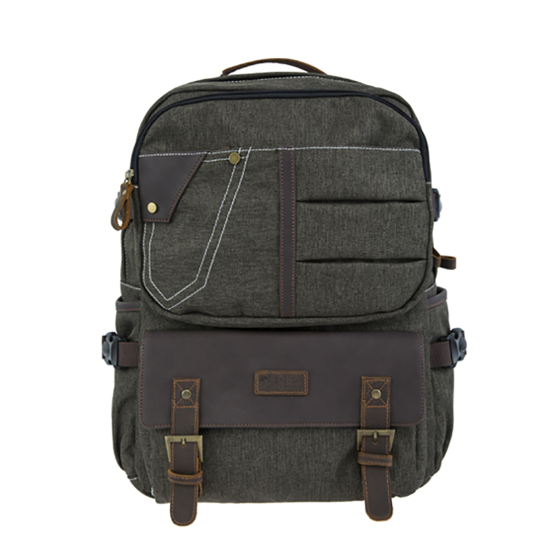 18SC-6891D Army Green Durabel Холст Натуральная кожа Рюкзак Бизнес Ноутбук Bagpack Подлинная Дорожный Пакет