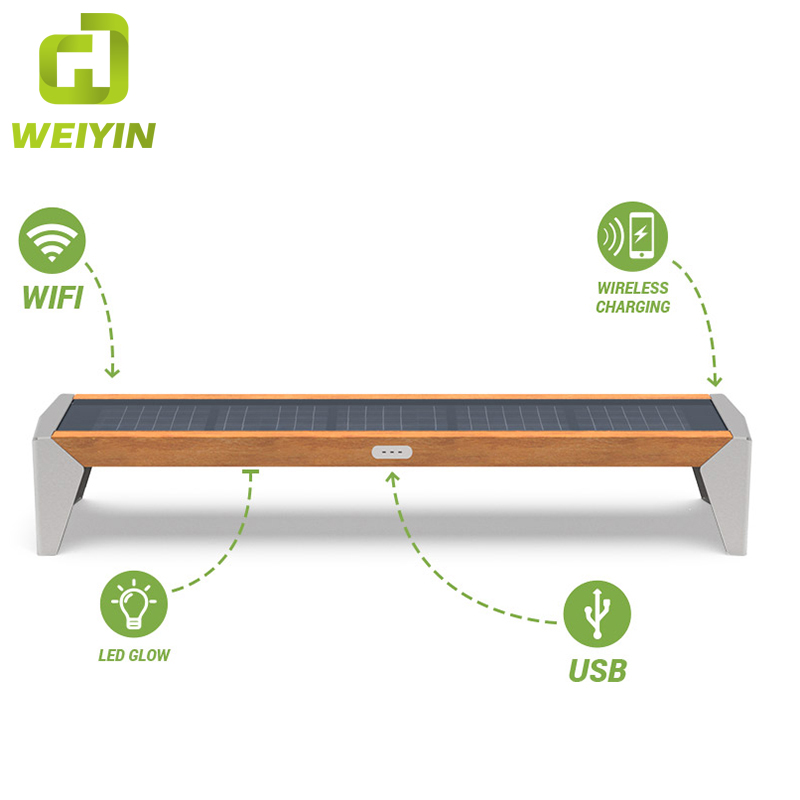 Smart Solar Power Садовая мебель Железная скамейка с USB-зарядкой и доступом WiFi