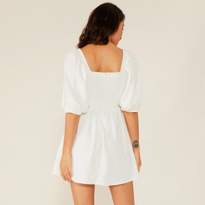 Oem Clothing Vestidos Простое повседневное плиссированное короткое белое шифоновое кружевное платье