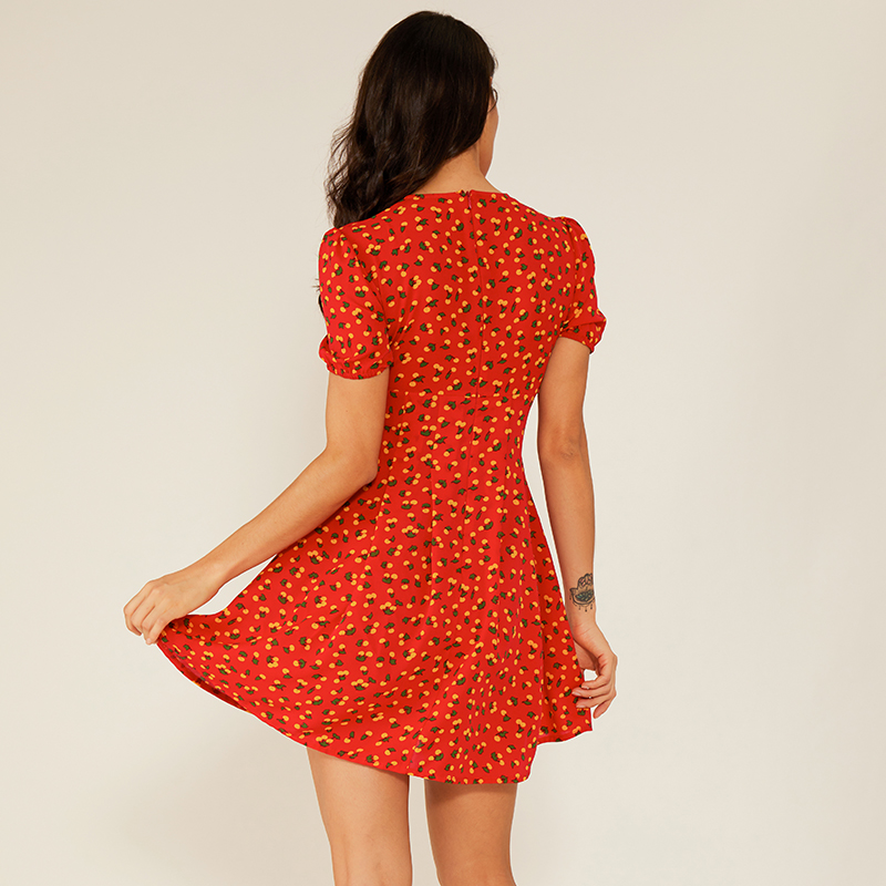 Женское сексуальное глубокое V красное платье с цветочным принтом Boho Vintage Casual