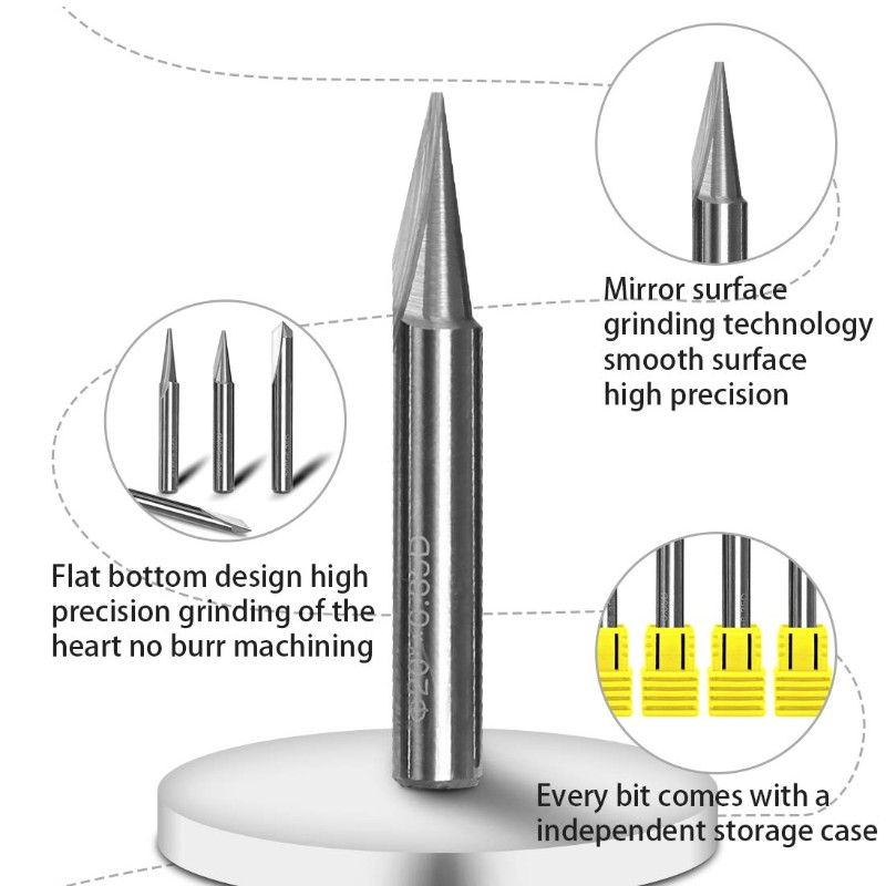 Гравировальные биты, 2-х канавки, прямой V-бит с ЧПУ, маркировка хвостовика 1/4 дюйма, конический гравировальный инструмент для стали, алюминия, латуни, МДФ, дерева