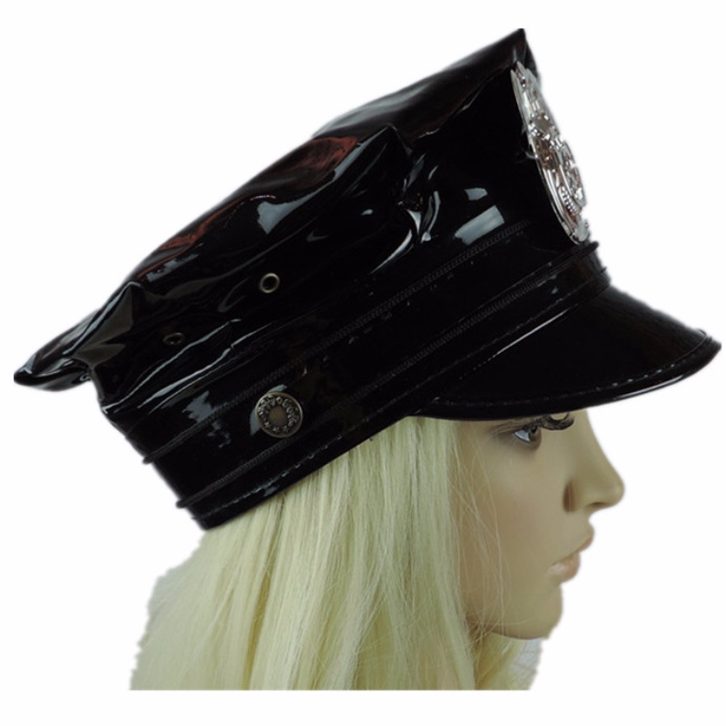 Hawk Hat Badge ПВХ PU кожаная кепка черная восьмиугольная кожаная полицейская кепка кожаная военная кепка, ролевая игра форменная шапка головные уборы