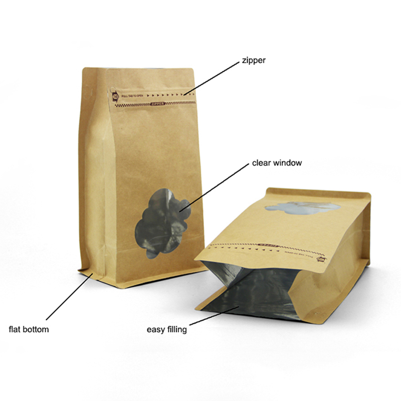 Пользовательские квадратный плоский блок нижнее основание крафт-бумага боковой складной пластиковый пакет с молнией в форме коробки с плоским дном упаковочный мешок